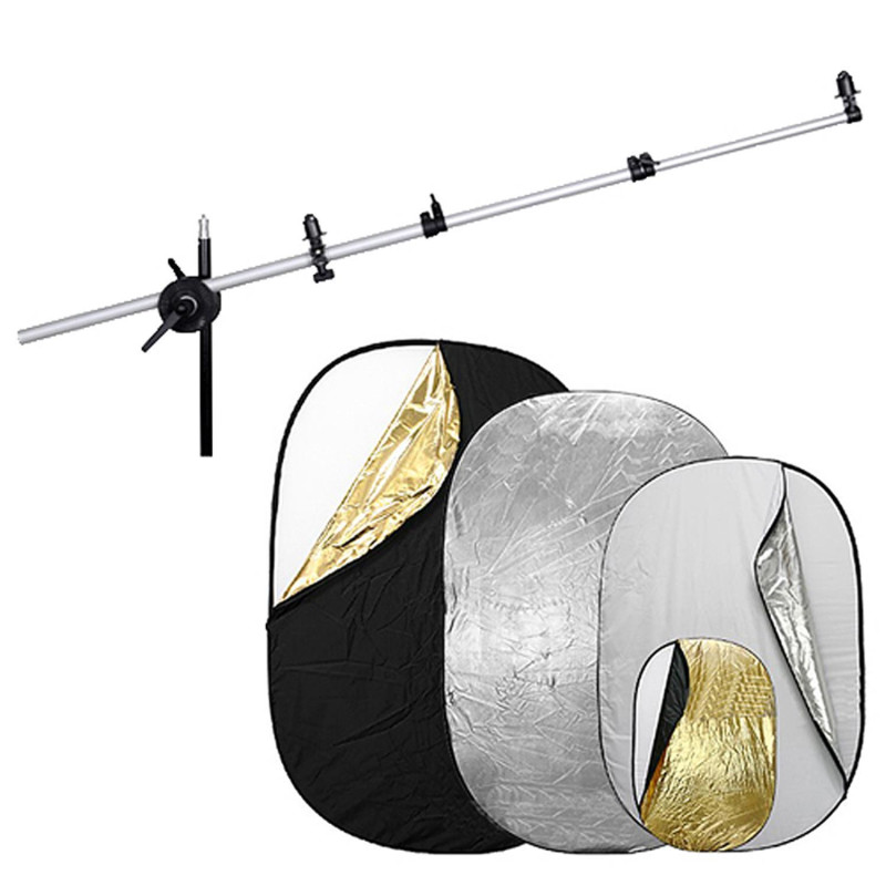NICEFOTO 5-in-1 Oval Collapsible Reflector Disc with Carrying Bag - 102x168cm + Reflector Holder