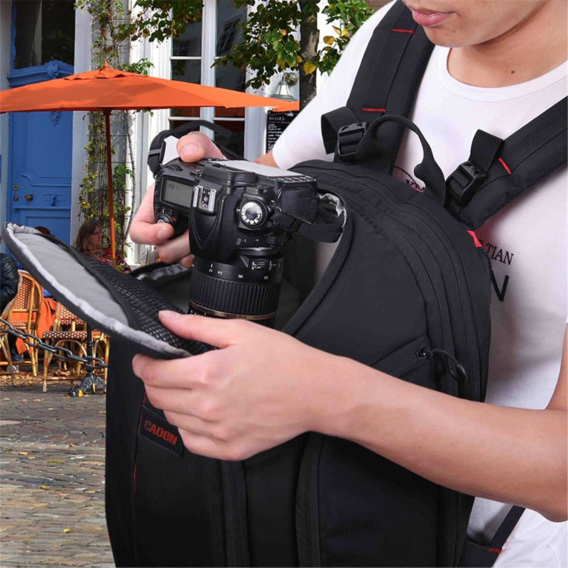 CADEN KAIMAN-8 Fotorucksack mit Regenschutz und Stativhalterung - schwarz