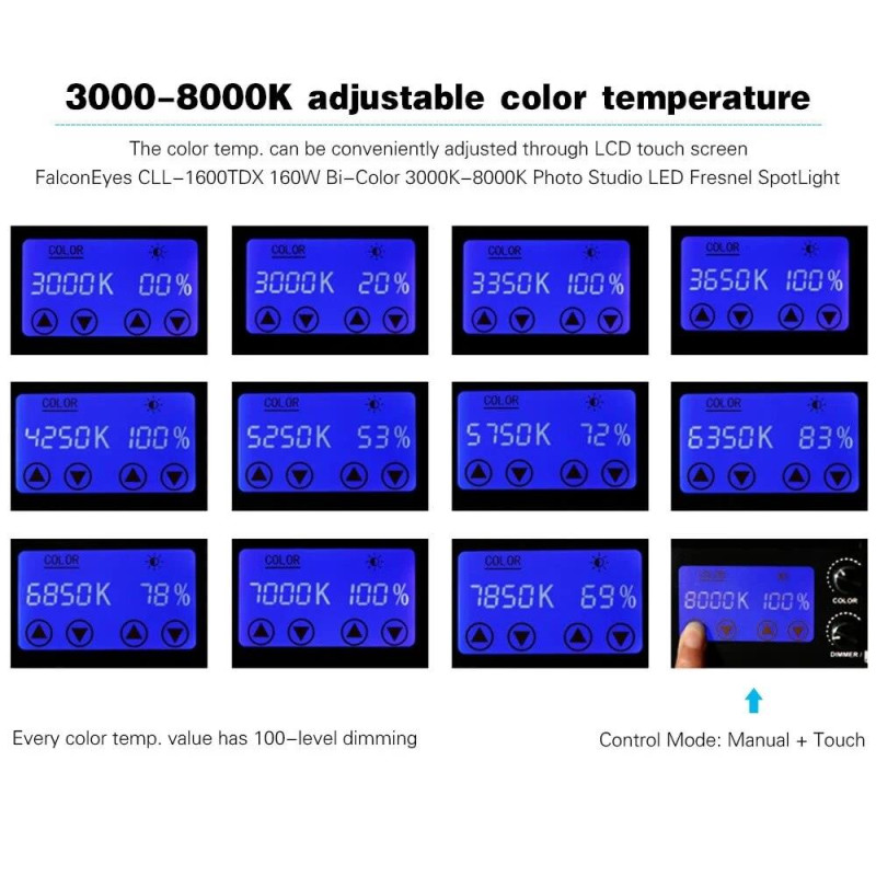 FALCON EYES CLL-1600TDX Bi-Color LED Fresnel Spot Scheinwerfer, DMX, 160W